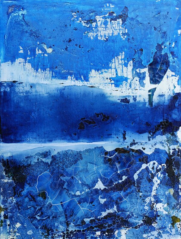 Blue and White / 2023 / Mixmedia auf Leinwand / 80 x 50 cm